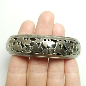 Vintage Silver Tone Bangle Bracelet, Cut Out Design, McCrory Signed, 1993, India